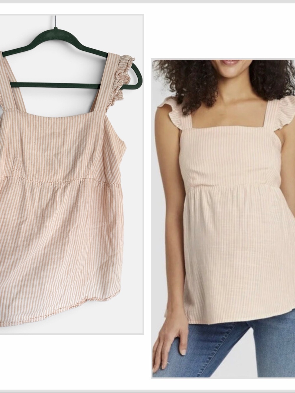 Isabel Maternity Light Pink Striped Ruffle Strap Tank Top